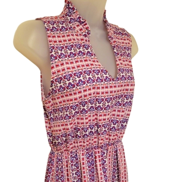 Magari Italy Fit Flare Skirt Sleeveless Dress Women's Small Pom Pom Geo Print - Picture 4 of 9